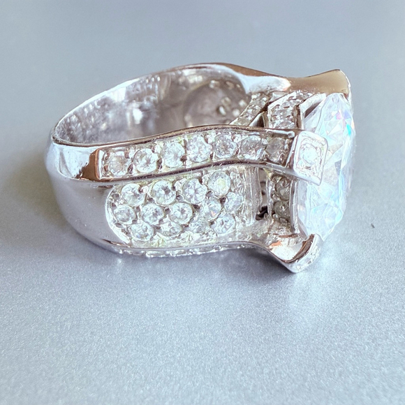 Huge Estate 10.88ct Cubic Zirconia Sterling Silver 925 Statement Cocktail Ring - Picture 7 of 13